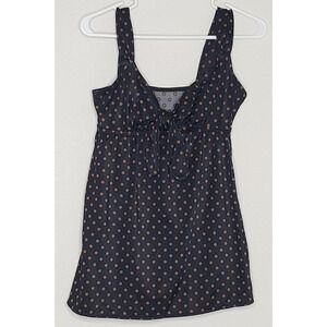 Longitude Womens Swimsuit 10 Black w/ Brown Polka Dot 1 Piece Dress Skirt Modest